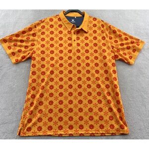 Chuco Golf Shirt Men's XXL Orange Short Sleeve Polo Flowers Groovy Bright